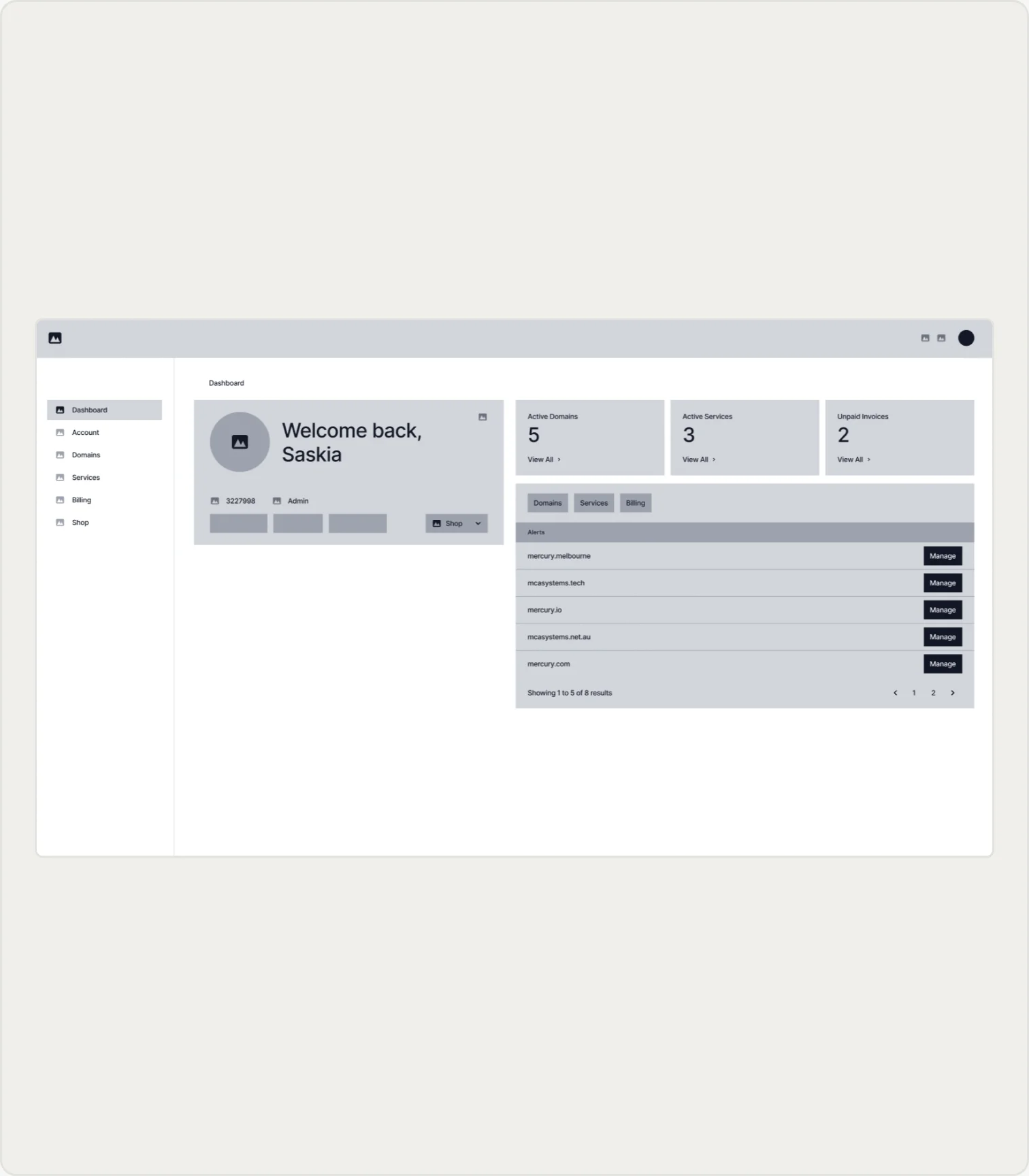 Low-fidelity prototype of the end-customer dashboard