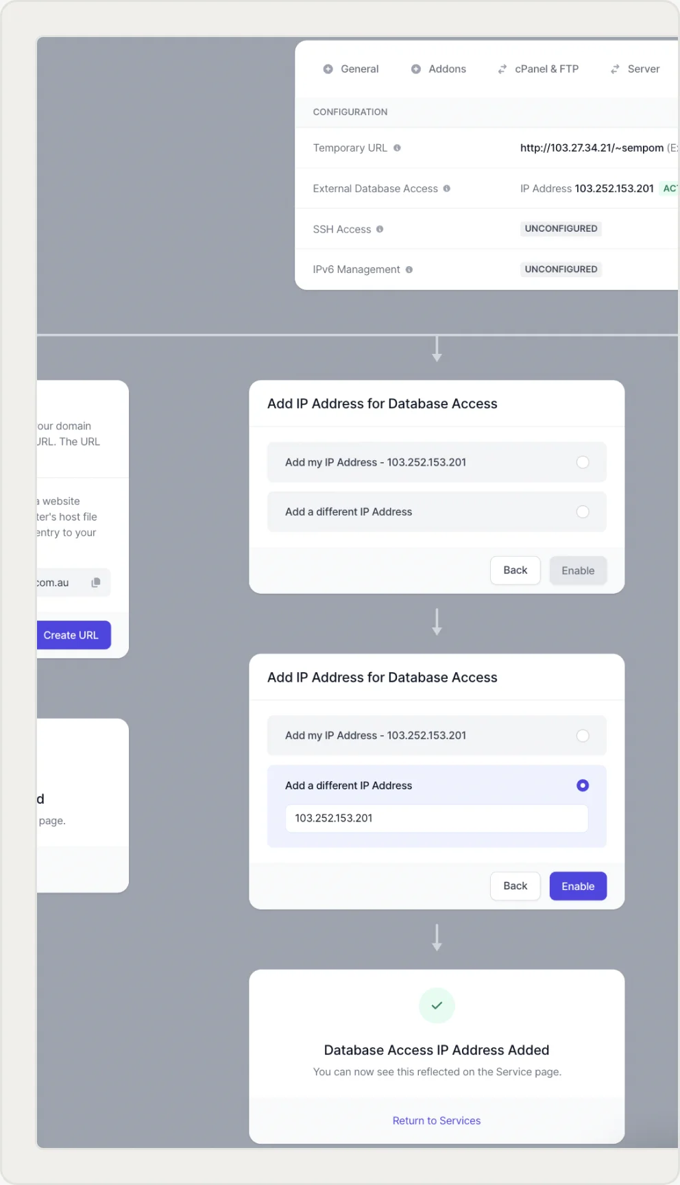 Detailed flow for adding an IP address for database access