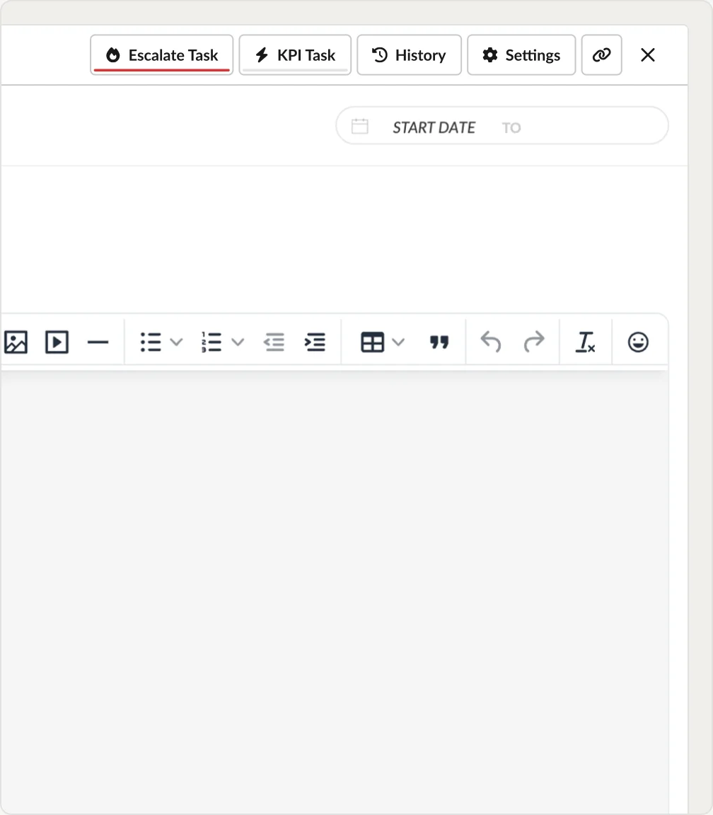 Pronto task panel with an empty description editor
