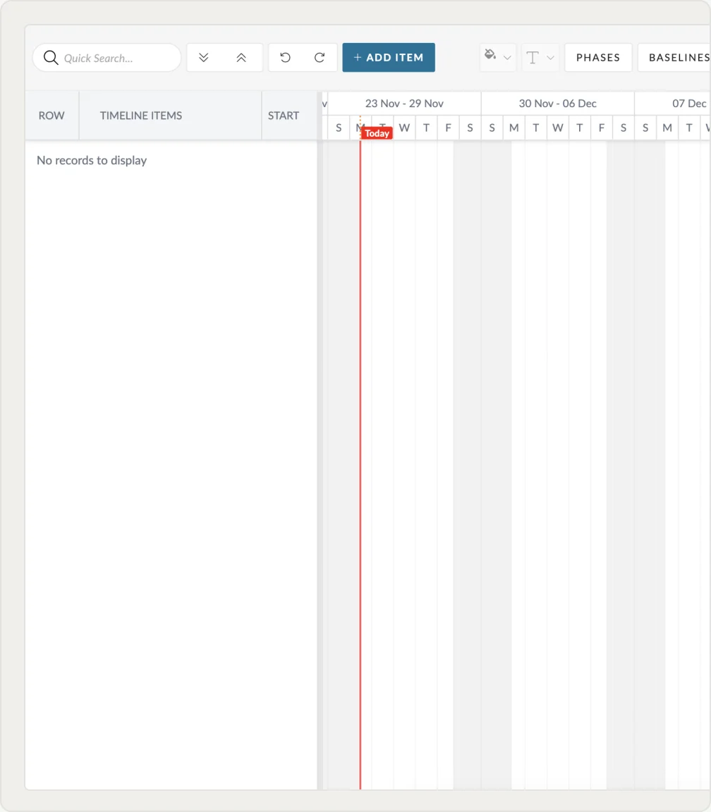 An empty project timeline grid with no records