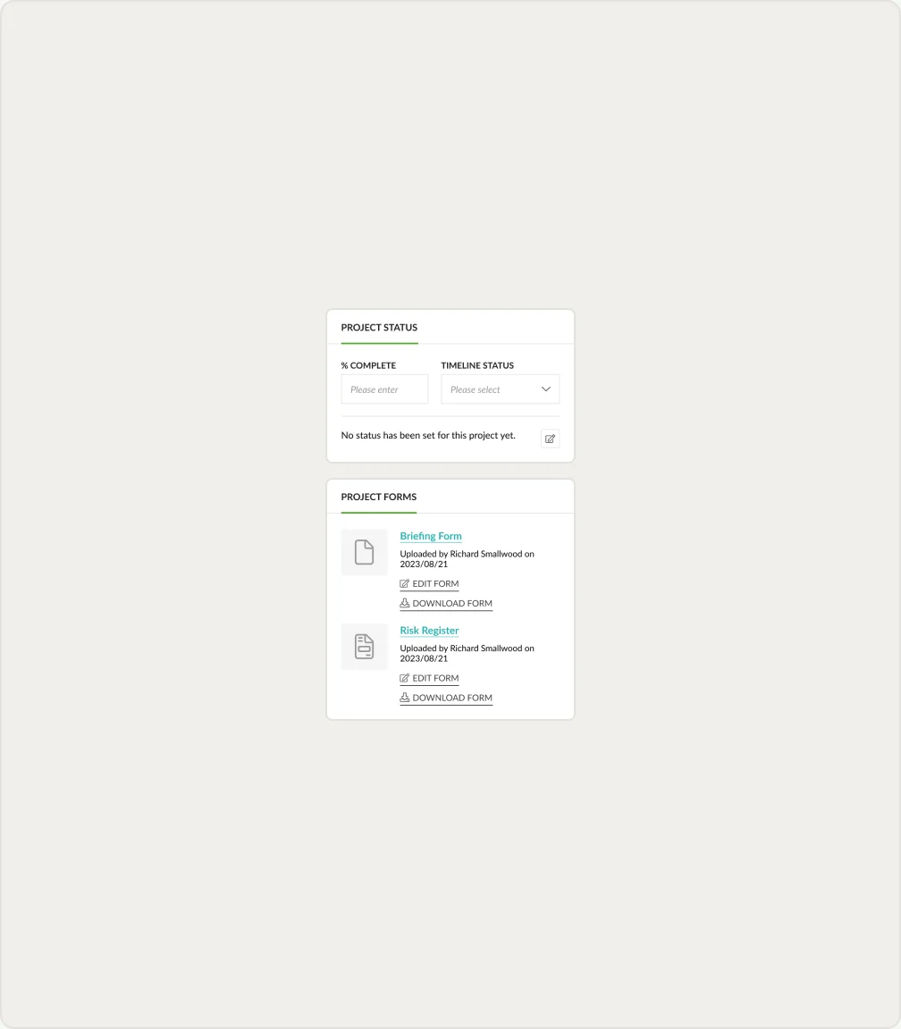 Project status and project forms widgets from the original dashboard